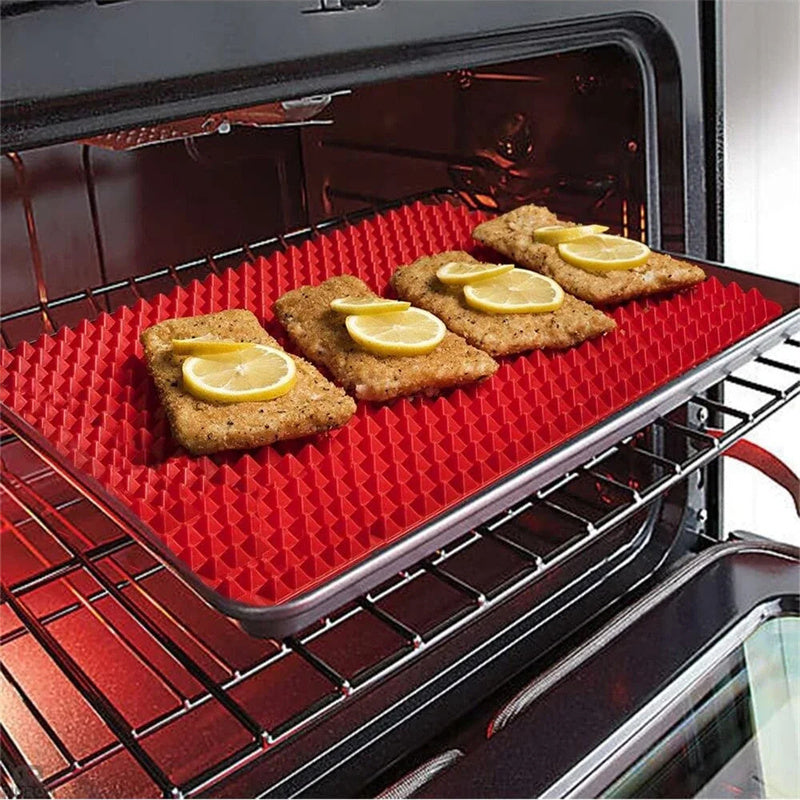 Cook healthier meals with this non-stick silicone pyramid mat. Perfect for roasting, grilling, and baking. Heat-resistant, reusable, and easy to clean.