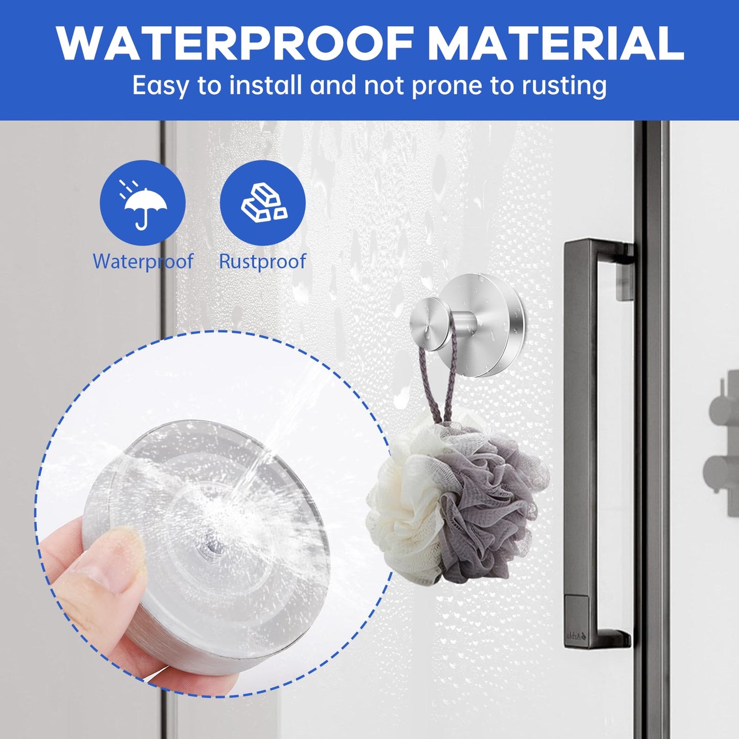 HRMNUS Suction Cup Hooks for Shower, Bathroom,Glass Door, Mirror, Kitchen,Tile – Loofah, Towel, Coat, No-Drill Bath Robe Hook Holder for Hanging up to 15 lbs Removable Wall Hooks,Brushed silver,2packs